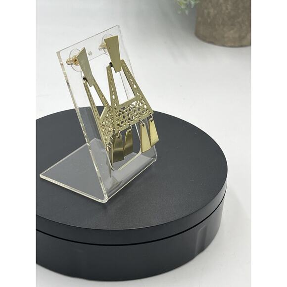 Kendra Scott Kase Gold Plated Geometric Filigree Pattern Fringe Dangle Earrings - Picture 10 of 14